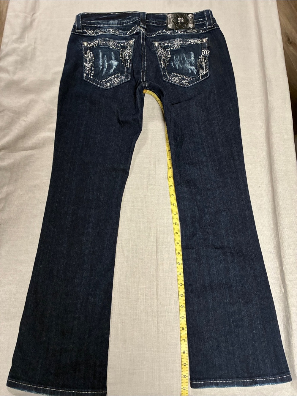 Miss Me Women’s Signature Boot Dark Blue Embellished Jeans 31/31